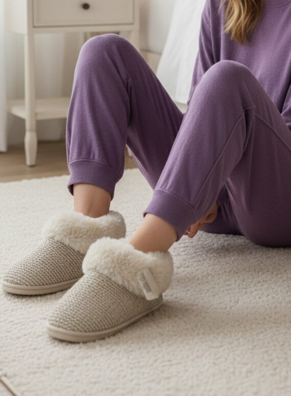 Sequin Knit Slip-On Slippers Tan